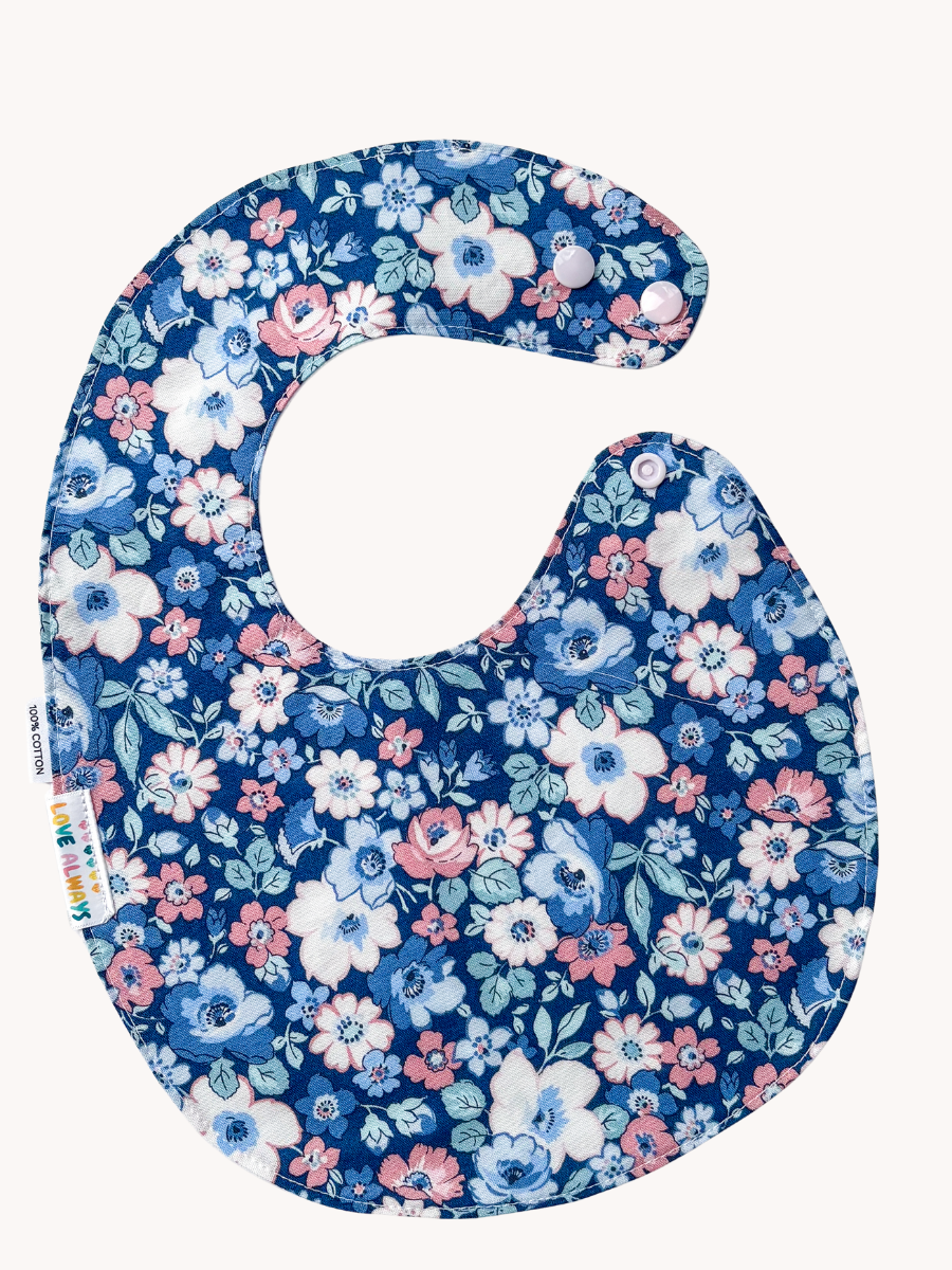 Blue Floral Feeding Bib