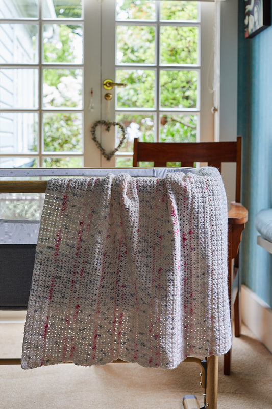 Cream & Pink Wool Crocheted Blanket image 0