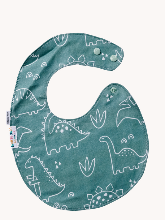 Green Outline Dinosaur Feeding Bib