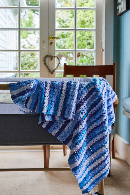 Blue and Cream Striped Crocheted Blanket image 0