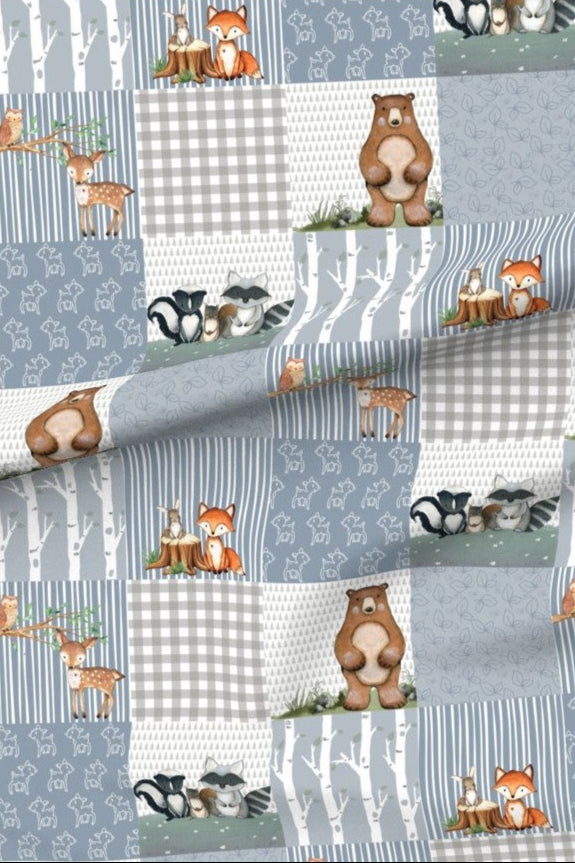 Dainty Deer Woodland Blue Premium Minky