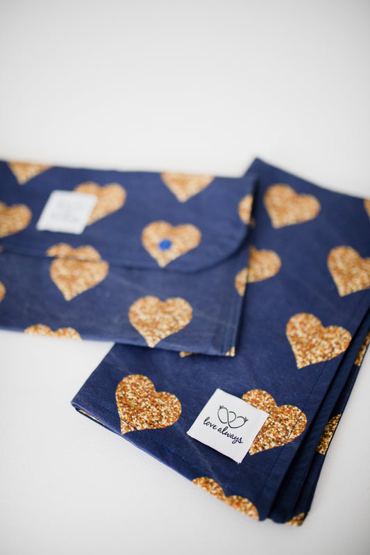 Gold Hearts on Navy