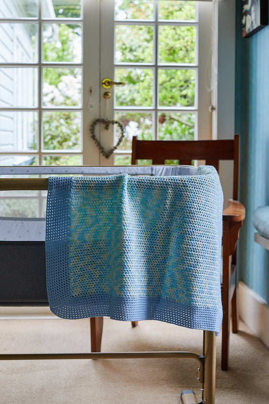 Green & Yellow with Blue Edge Crocheted Blanket image 0