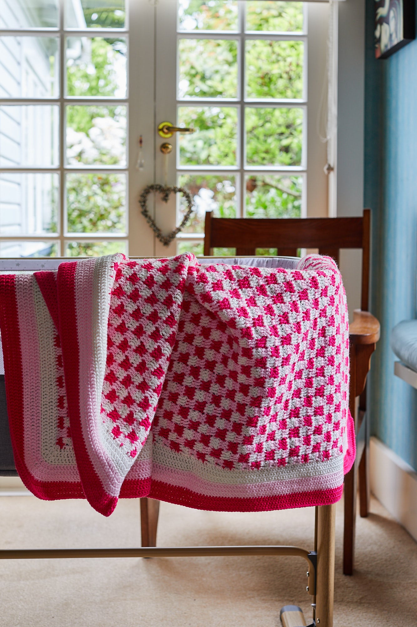 Pink and Cream Crocheted Blanket image 2