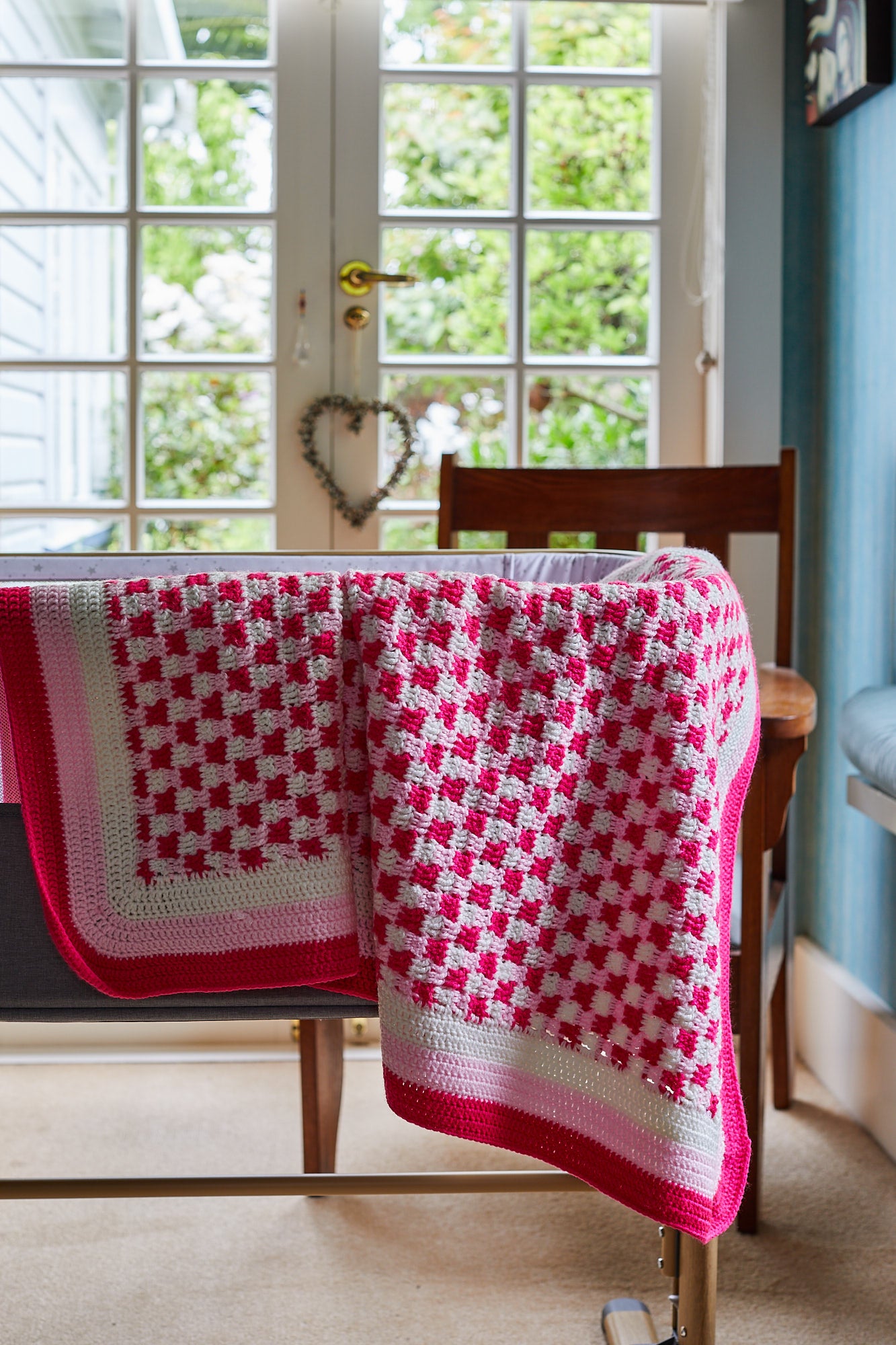 Pink and Cream Crocheted Blanket image 1