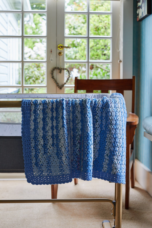 Blue with Pink Speckle Wool Crocheted Blanket image 0