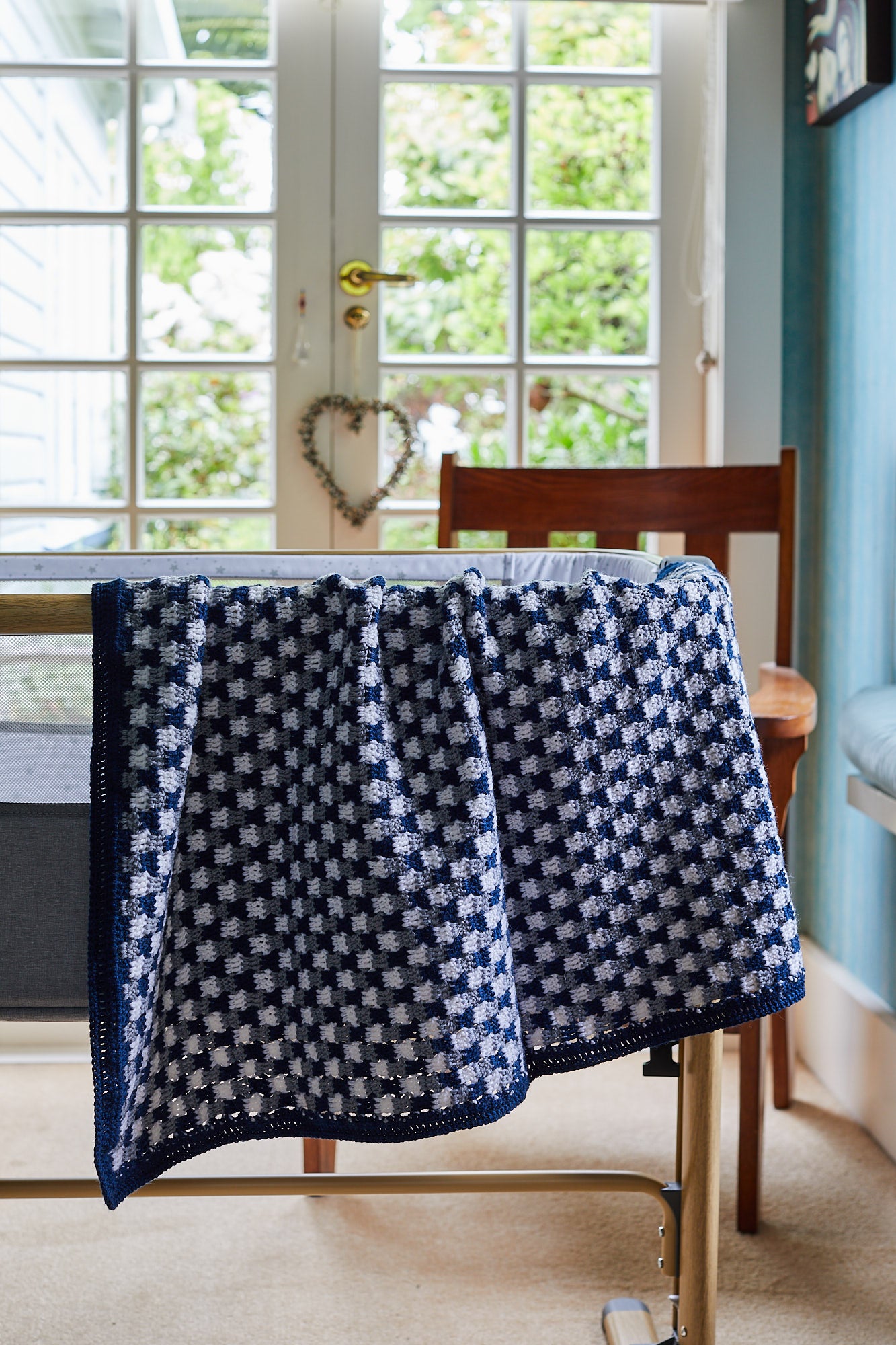 Blue and Grey Wool Crocheted Blanket image 0