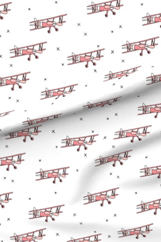 Vintage Aeroplanes Pink Premium Minky - Made to order