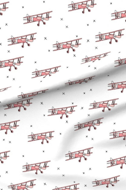 Vintage Aeroplanes Pink Premium Minky - Made to order