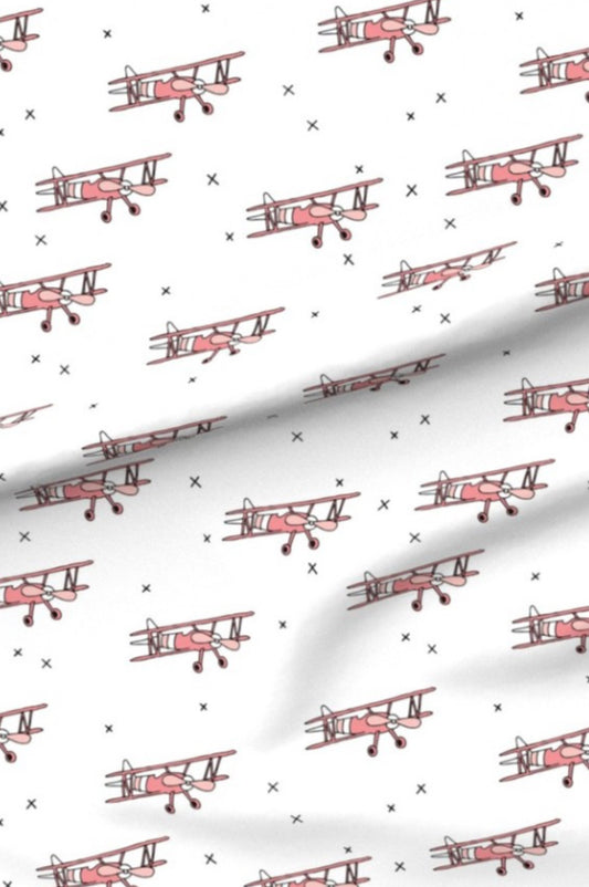 Vintage Aeroplanes Pink Premium Minky - Made to order