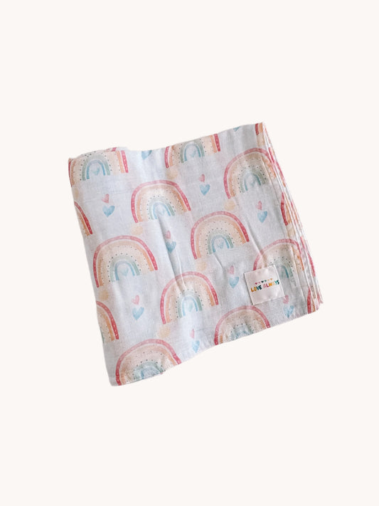Rainbows & Hearts Premium Muslin Wrap