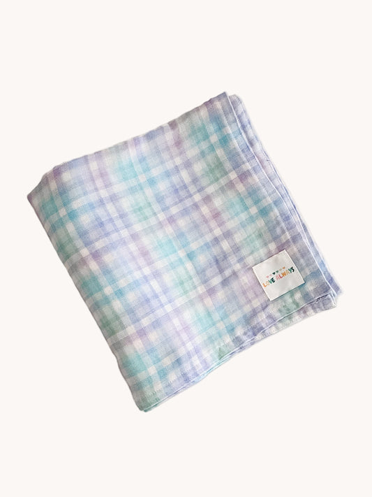 Rainbow Gingham #3 Premium Muslin Wrap