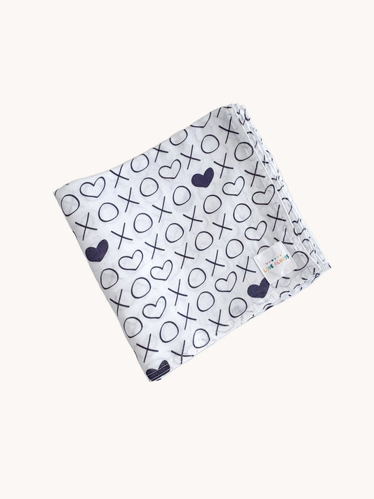 Hearts & Crosses White Premium Muslin Wrap