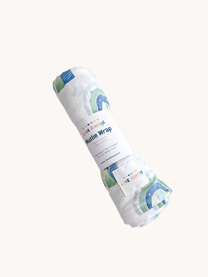 Blue & Green Rainbow Premium Muslin Wrap