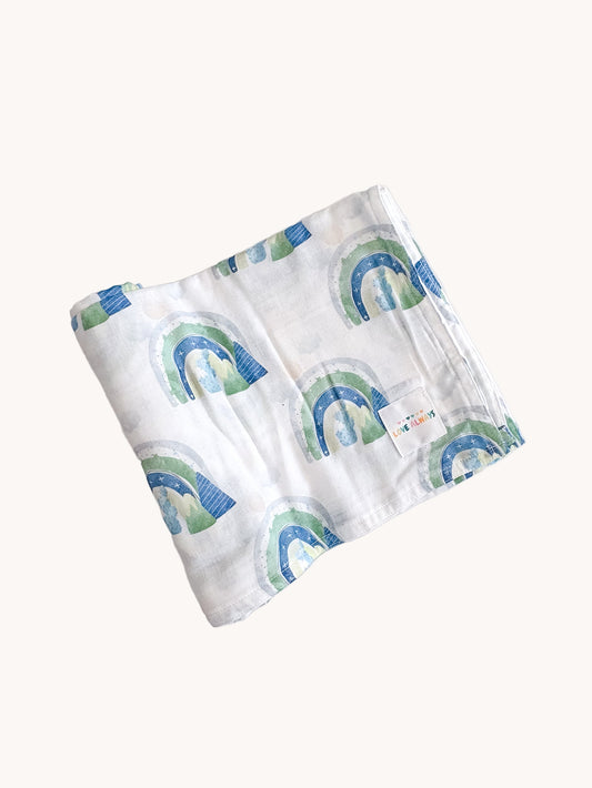 Blue & Green Rainbow Premium Muslin Wrap