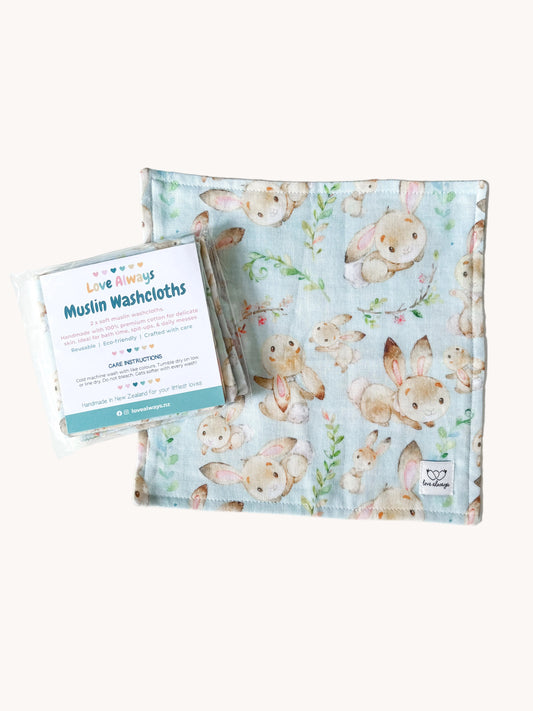 Bunny Bounce Muslin Washcloth