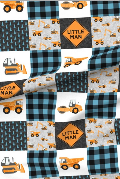 Little Man Construction Orange/Blue Premium Minky - Made to Order
