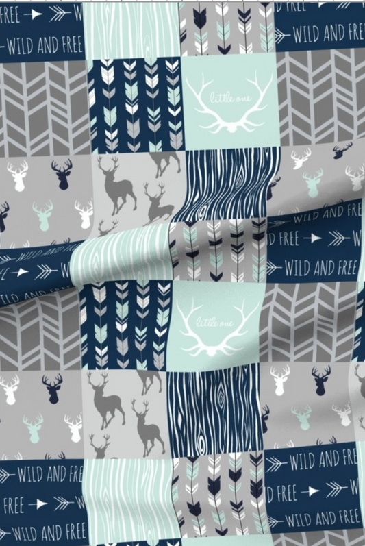 Little Hunter - Aqua and Navy Premium Minky