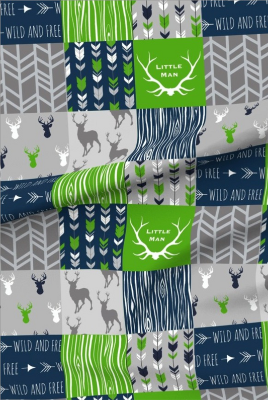 Little Man Deer Patchwork Premium Minky