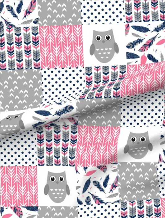 Pink & Navy Owls Premium Minky