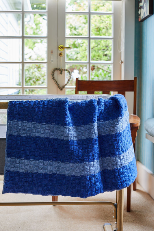 Blue Striped Wool Crocheted Blanket image 0