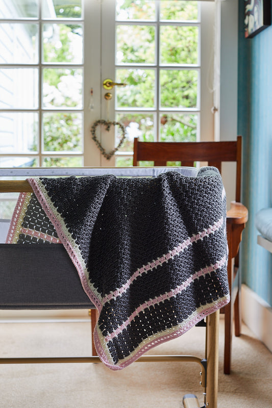 Grey, Pink & Cream Crocheted Blanket image 0