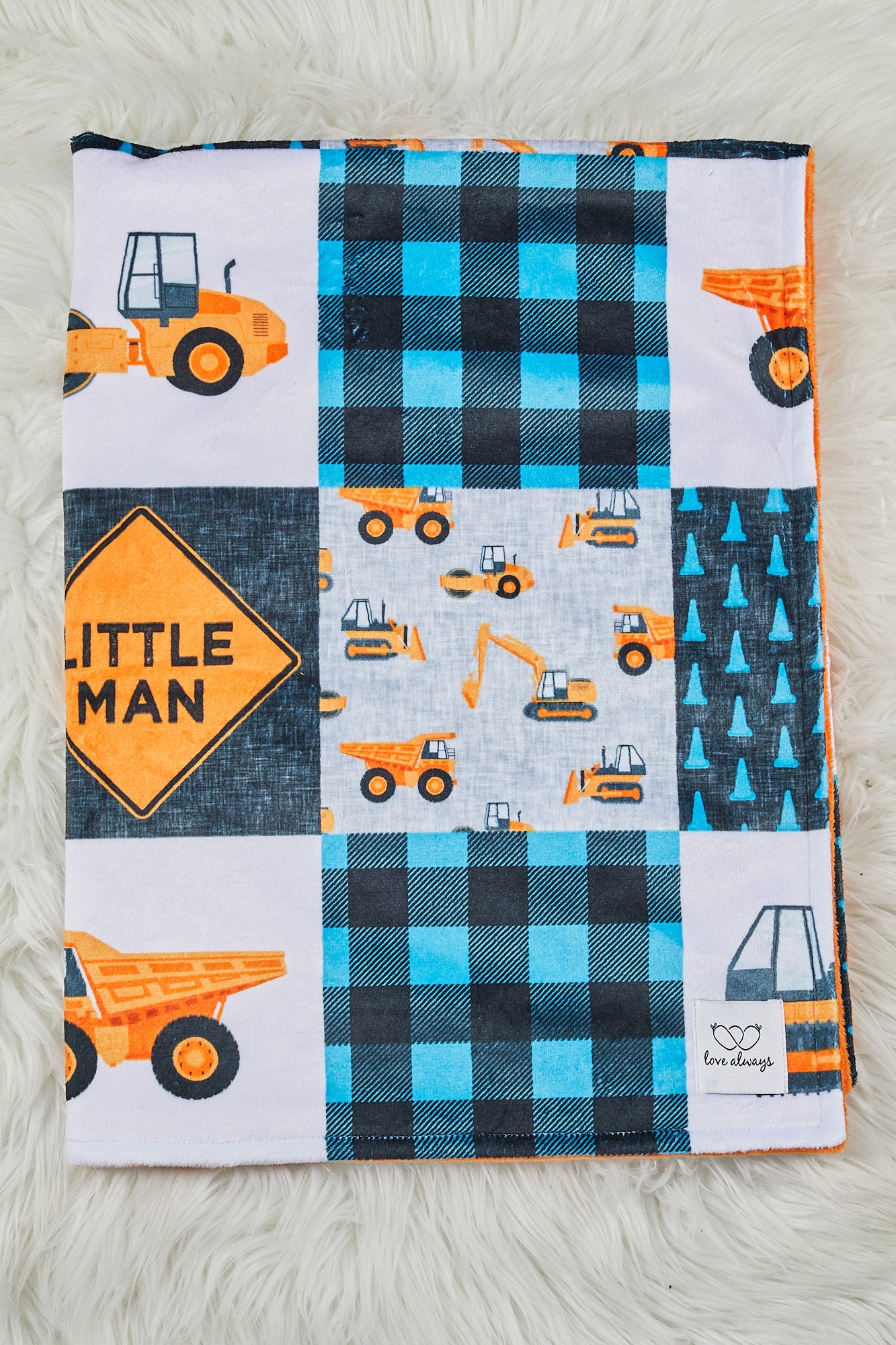 Little Man Construction - Orange/Blue - Minky image 0